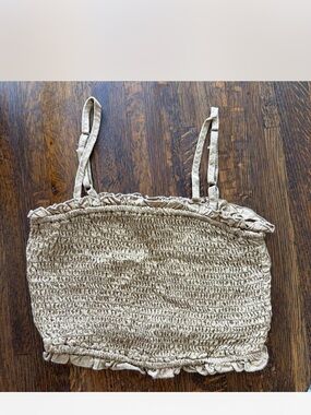 Gold Smocked Ruffle Crop Tank Top